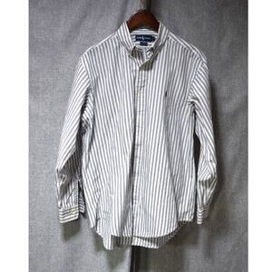 Ralph Lauren Gray White Stripe Cotton Button-Up Shirt M